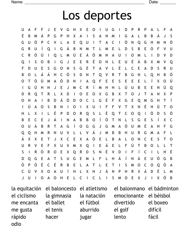 Los deportes Word Search