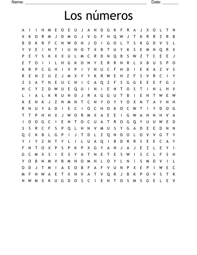 Los números Word Search