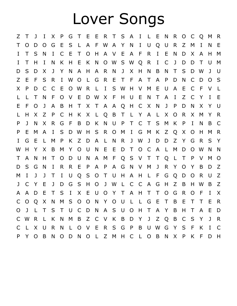 Lover Songs Word Search