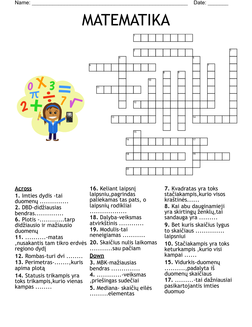 MATEMATIKA Crossword