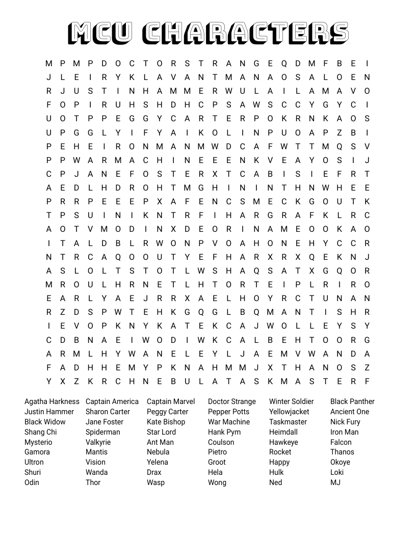 MCU Characters Word Search