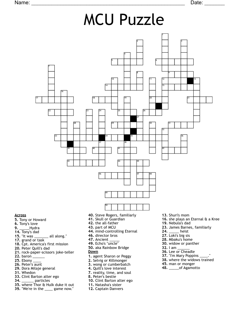 MCU Puzzle Crossword