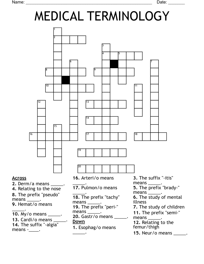 MEDICAL TERMINOLOGY Crossword