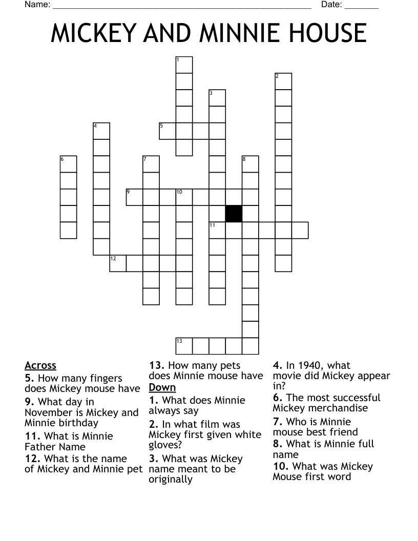 MICKEY AND MINNIE HOUSE Crossword