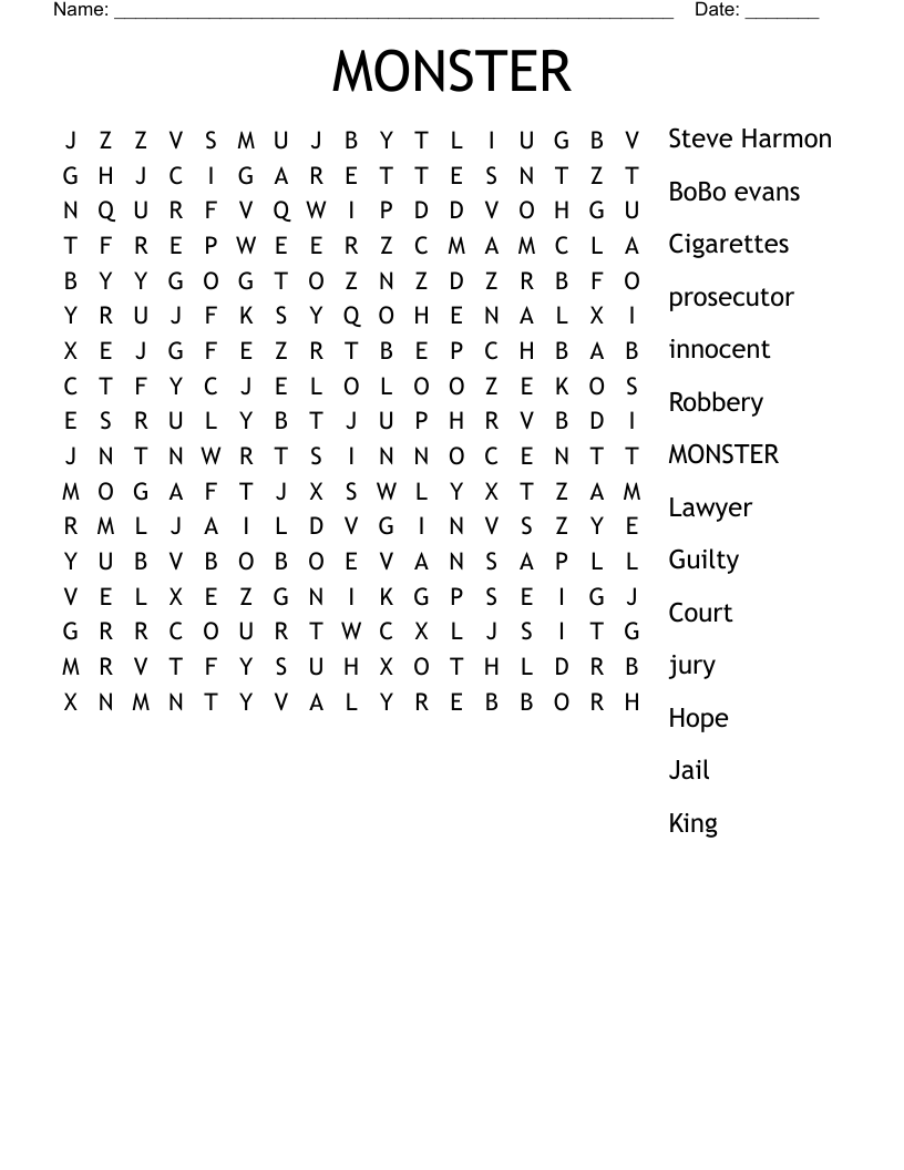 MONSTER  Word Search