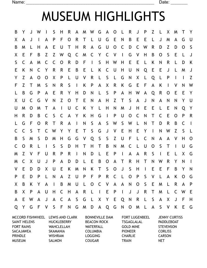 MUSEUM HIGHLIGHTS Word Search