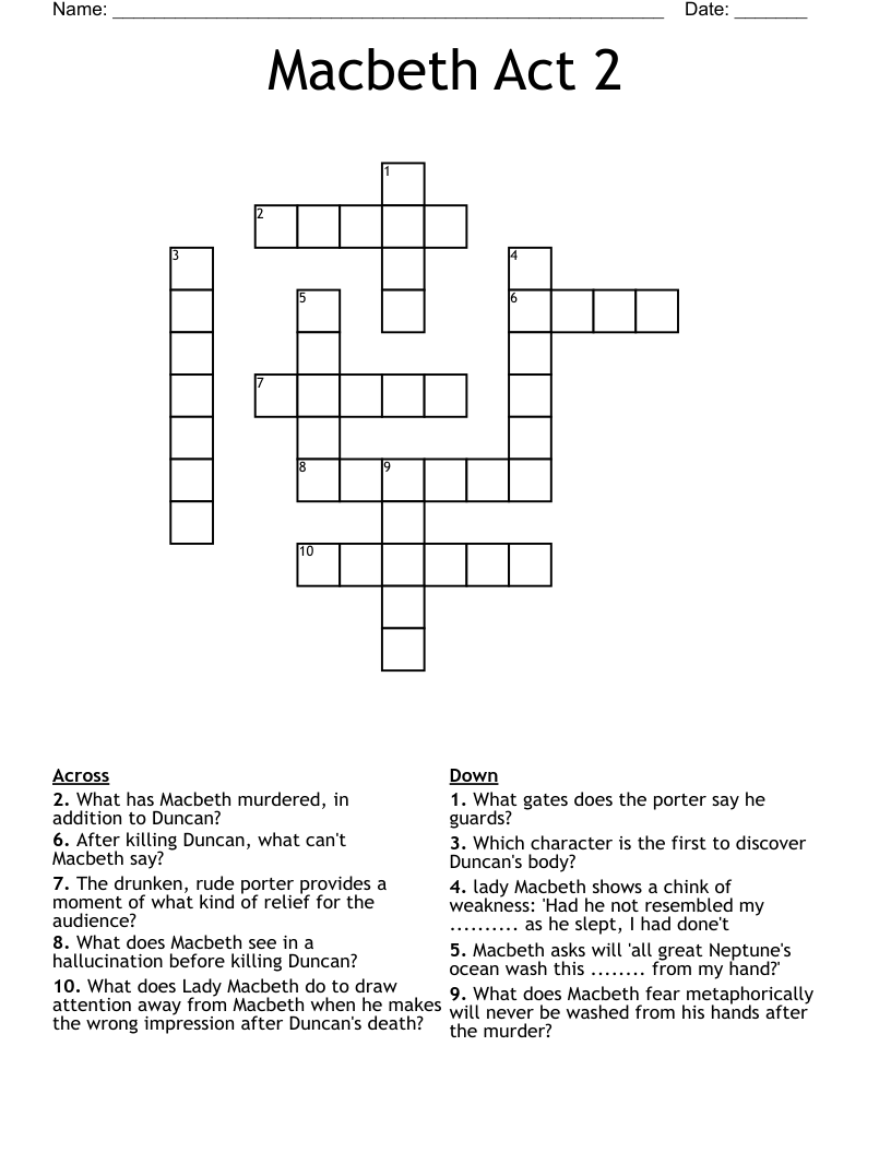 Macbeth Act 2 Crossword