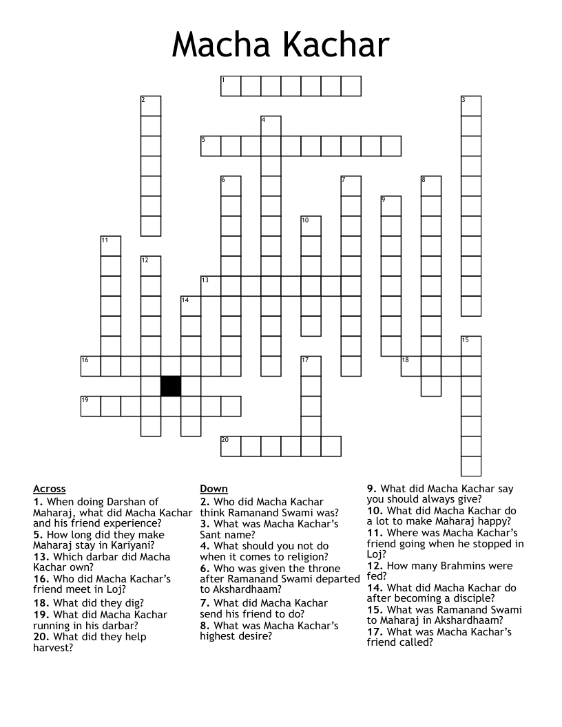 Macha Kachar Crossword