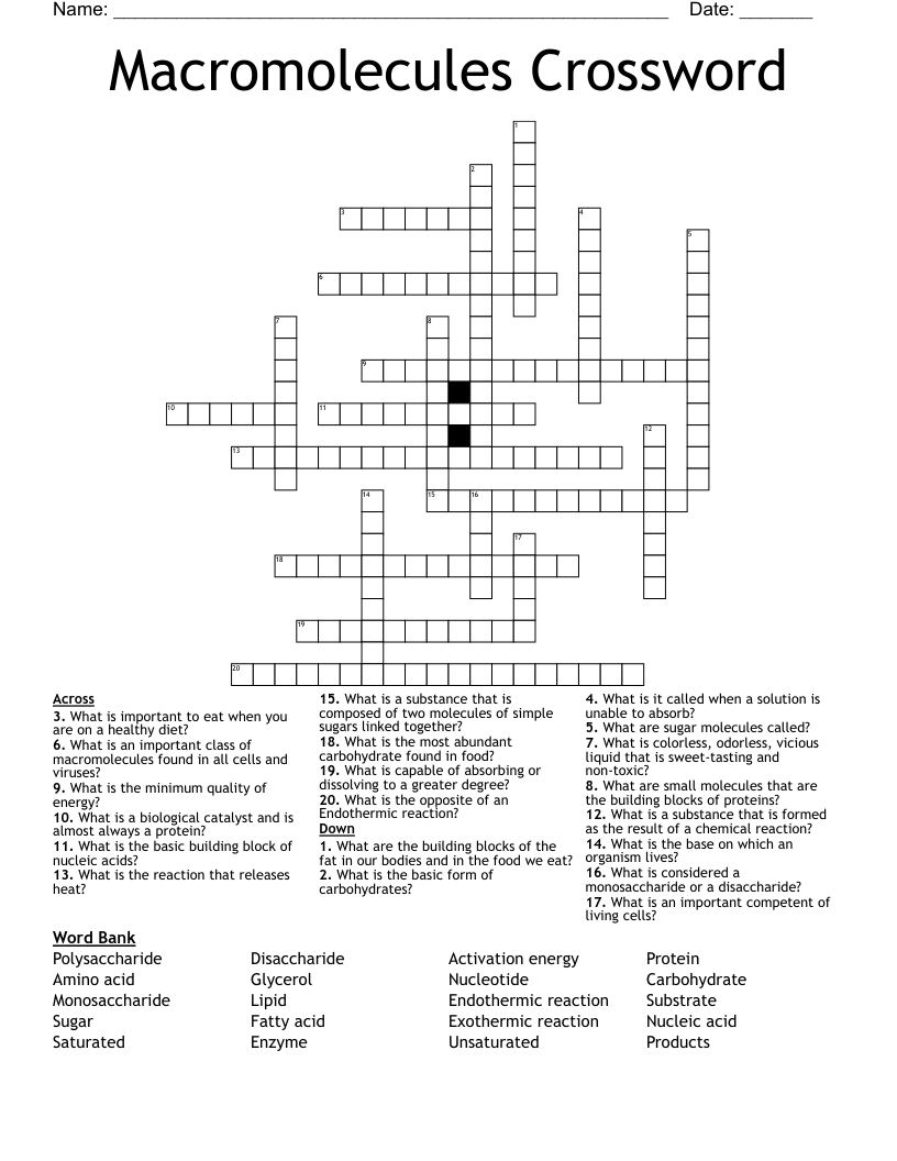 Macromolecules Crossword