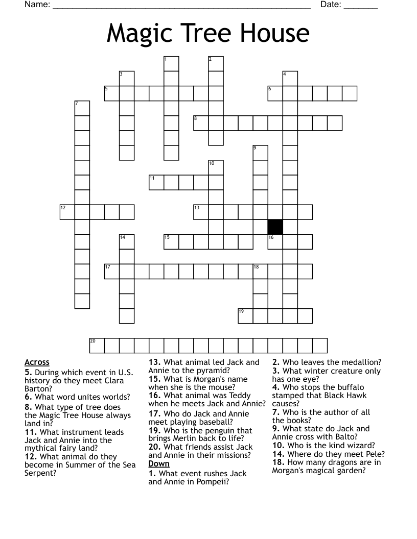 Magic Tree House Crossword