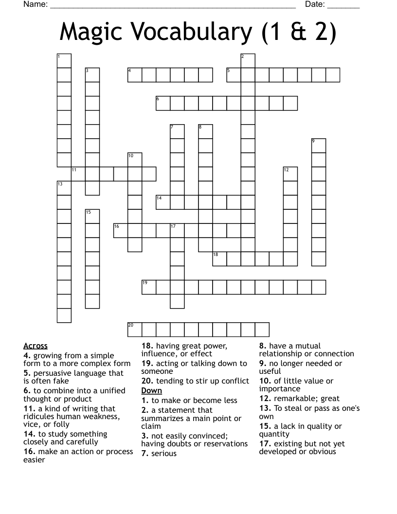 Magic Vocabulary (1 & 2) Crossword