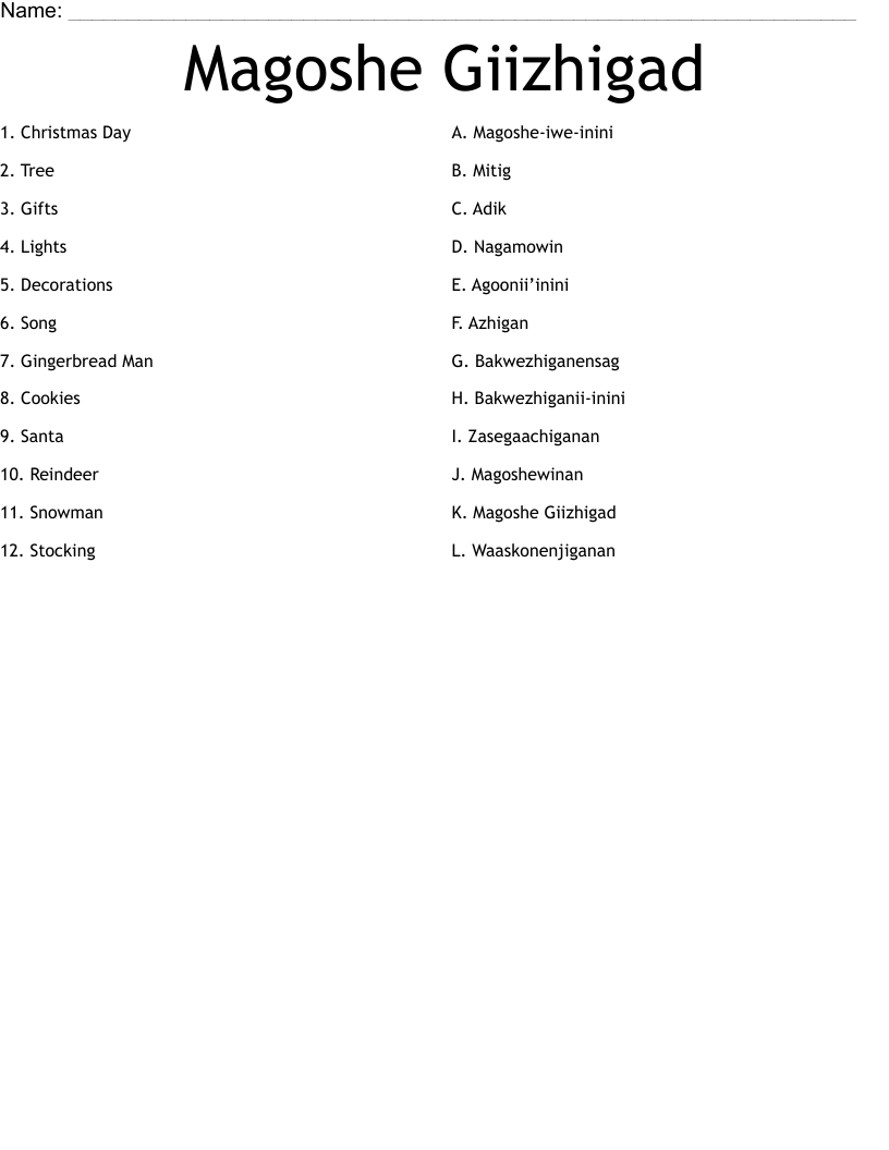 Magoshe Giizhigad Worksheet