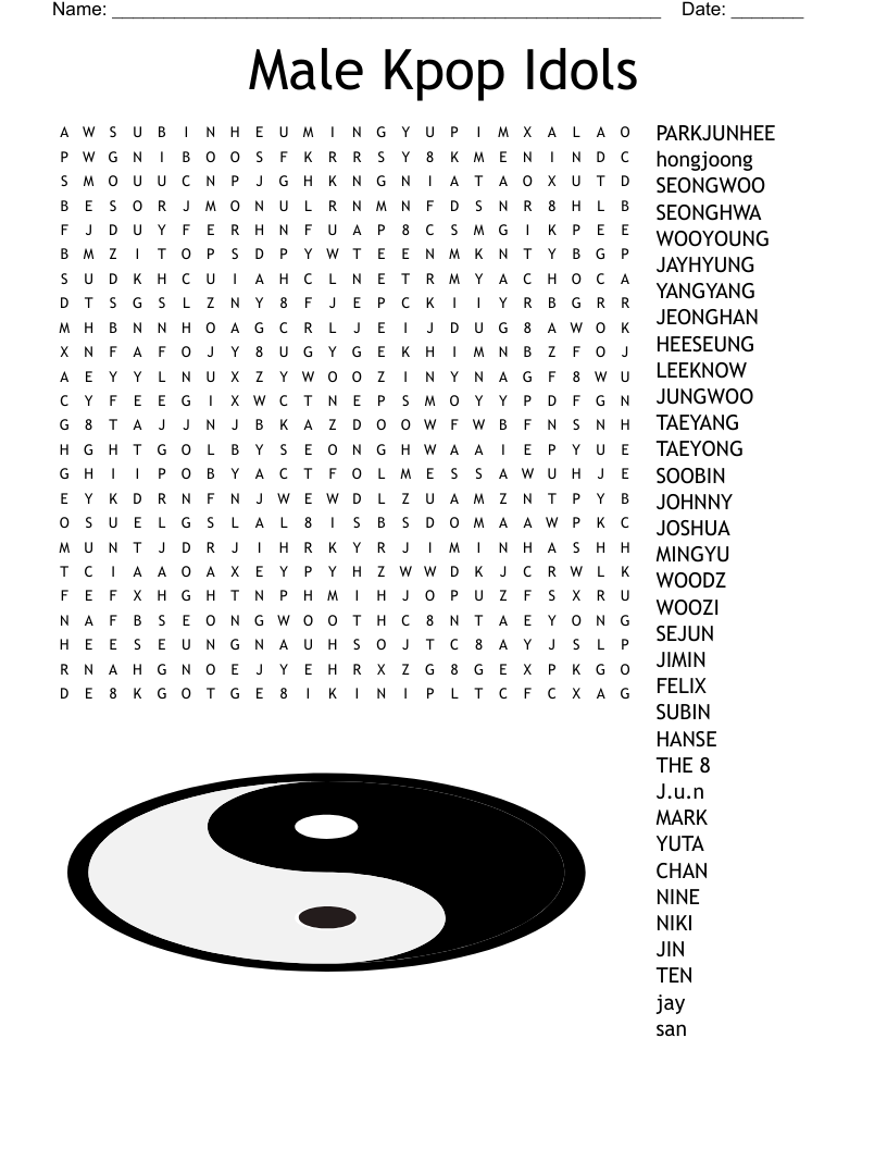 Male Kpop Idols Word Search
