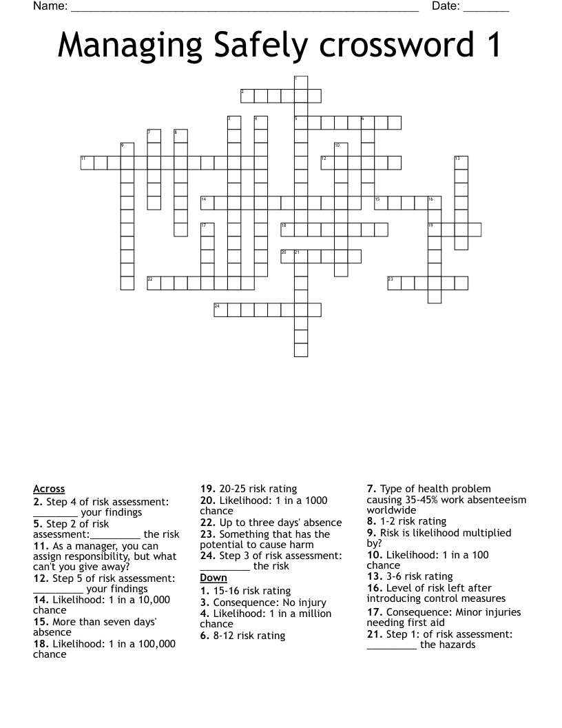 Managing Safely crossword 1