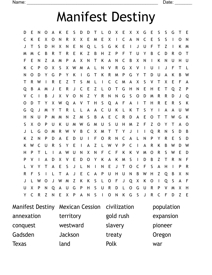 Manifest Destiny Word Search