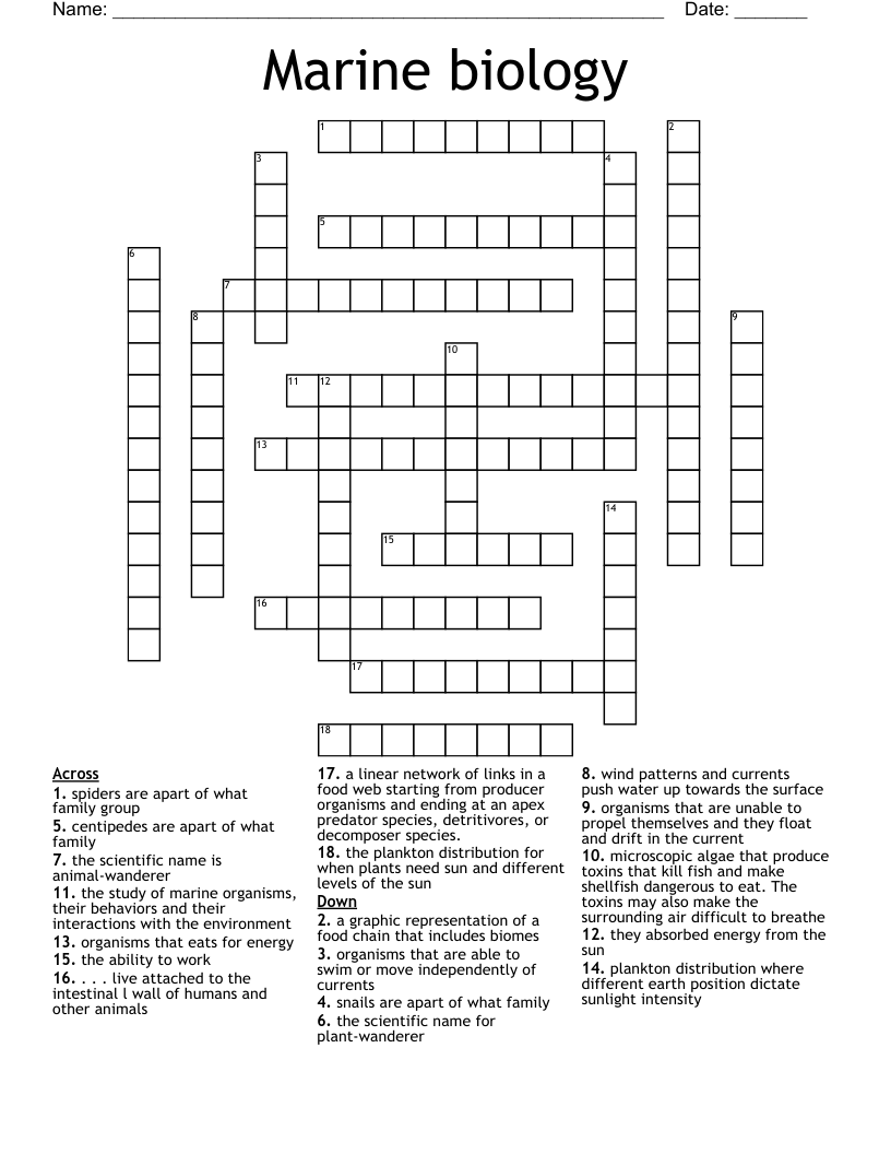Marine biology  Crossword
