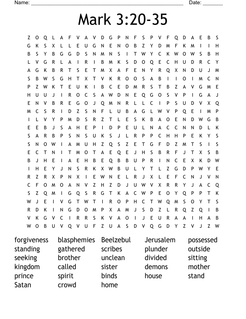 Mark 3:20-35 Word Search