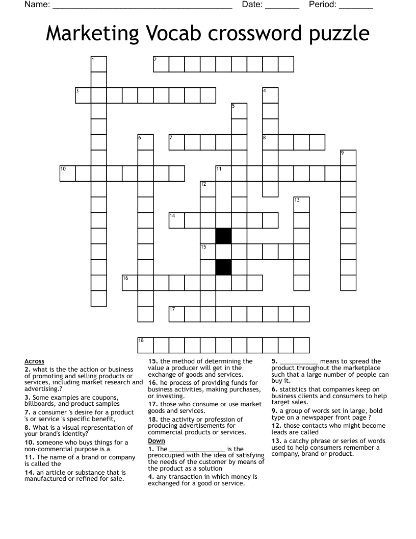 Marketing Vocab crossword puzzle 