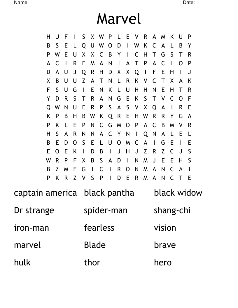 Marvel Word Search