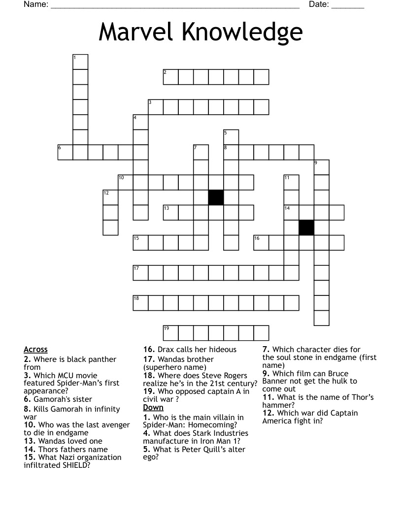 Marvel Knowledge Crossword