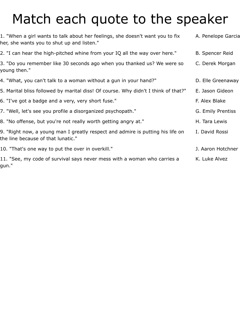 Match each quote to the speaker Worksheet