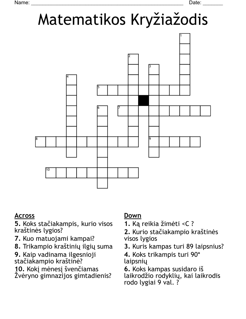 Matematikos Kryžiažodis Crossword