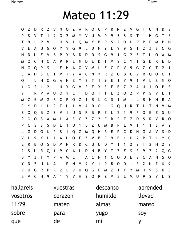 Mateo 11:29 Word Search