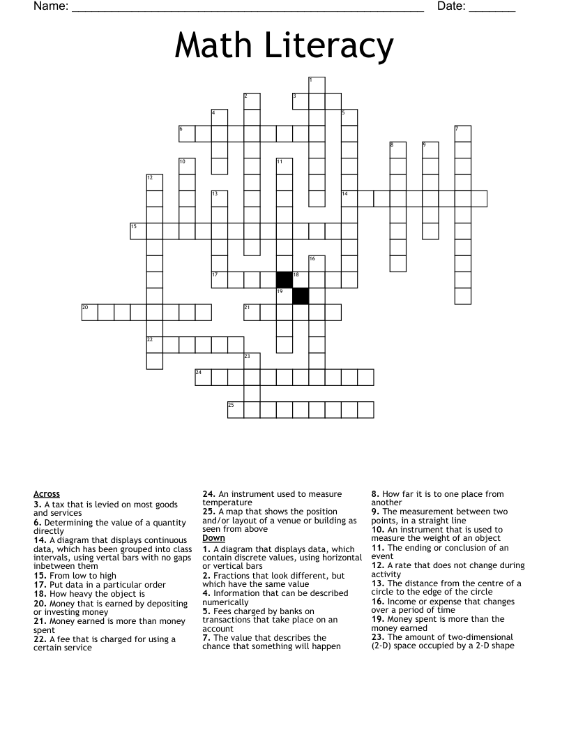 Math Literacy Crossword