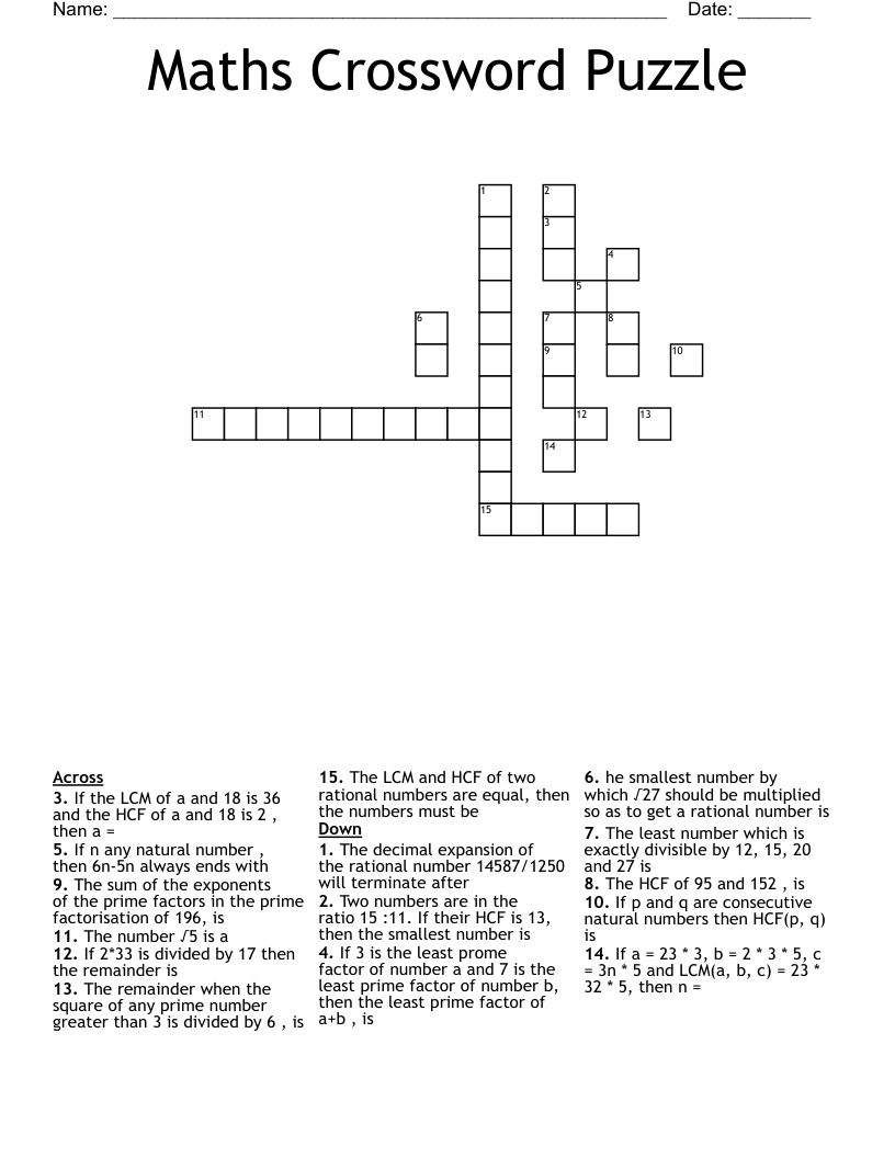 Maths Crossword Puzzle