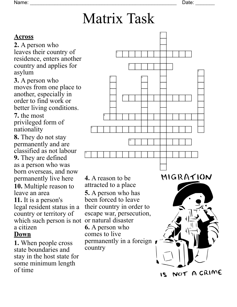 Matrix Task Crossword