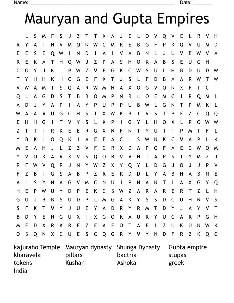 Mauryan and Gupta Empires Word Search