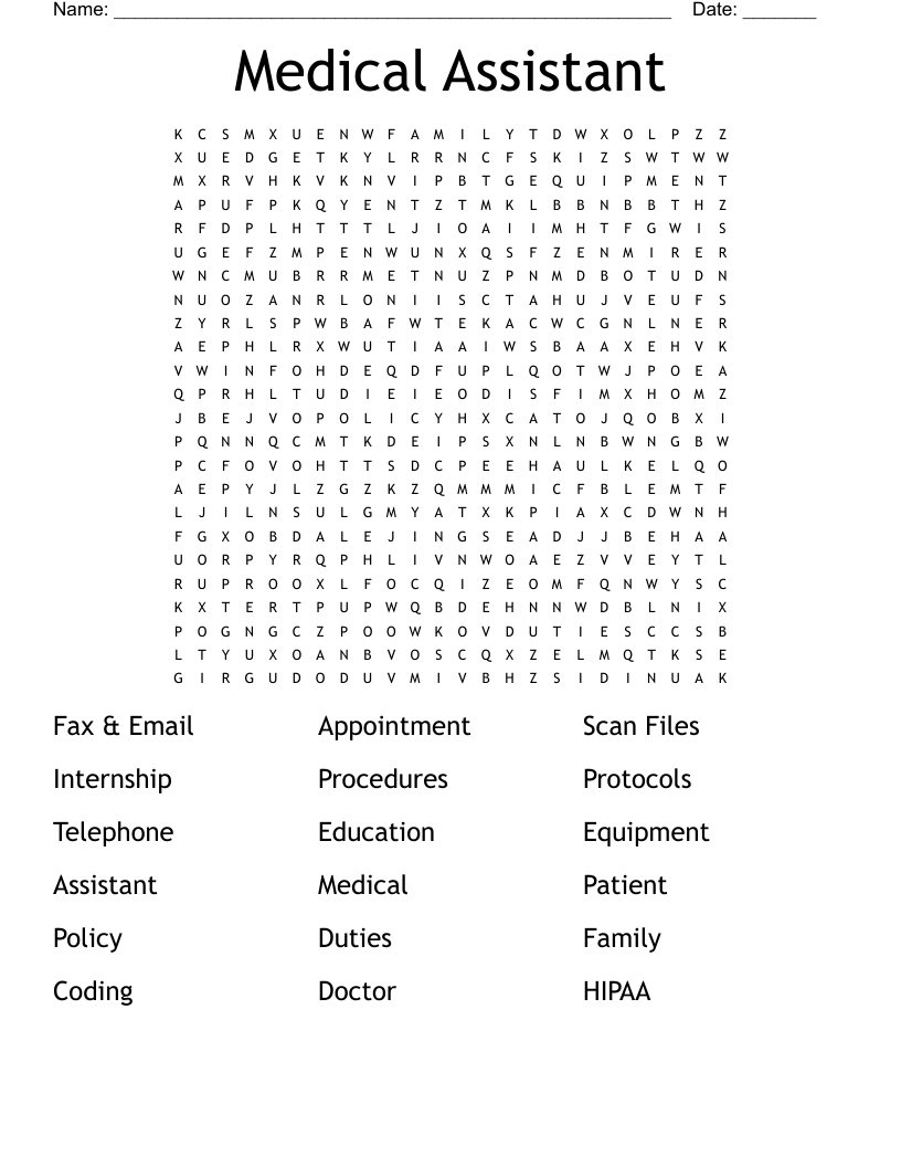 Medical Assistant Word Search