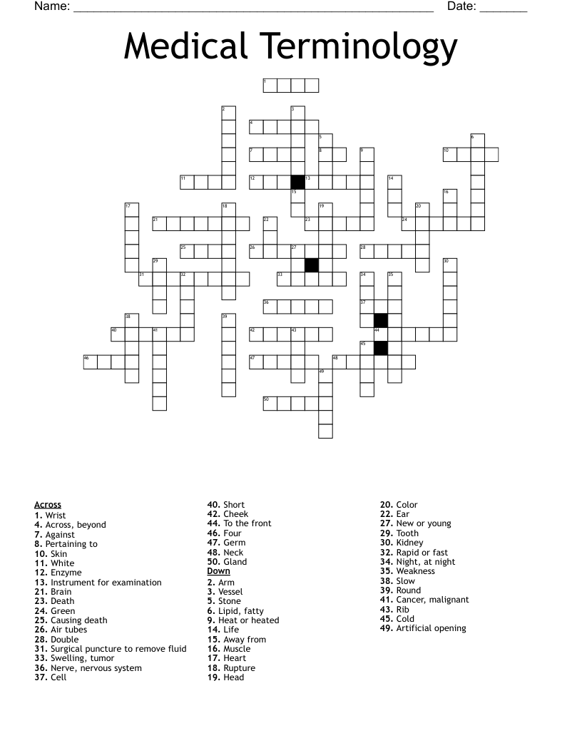 Medical Terminology Crossword