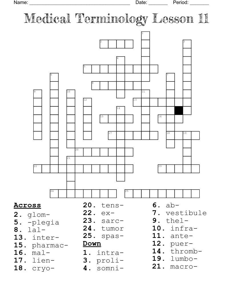 Medical Terminology Lesson 11 Crossword