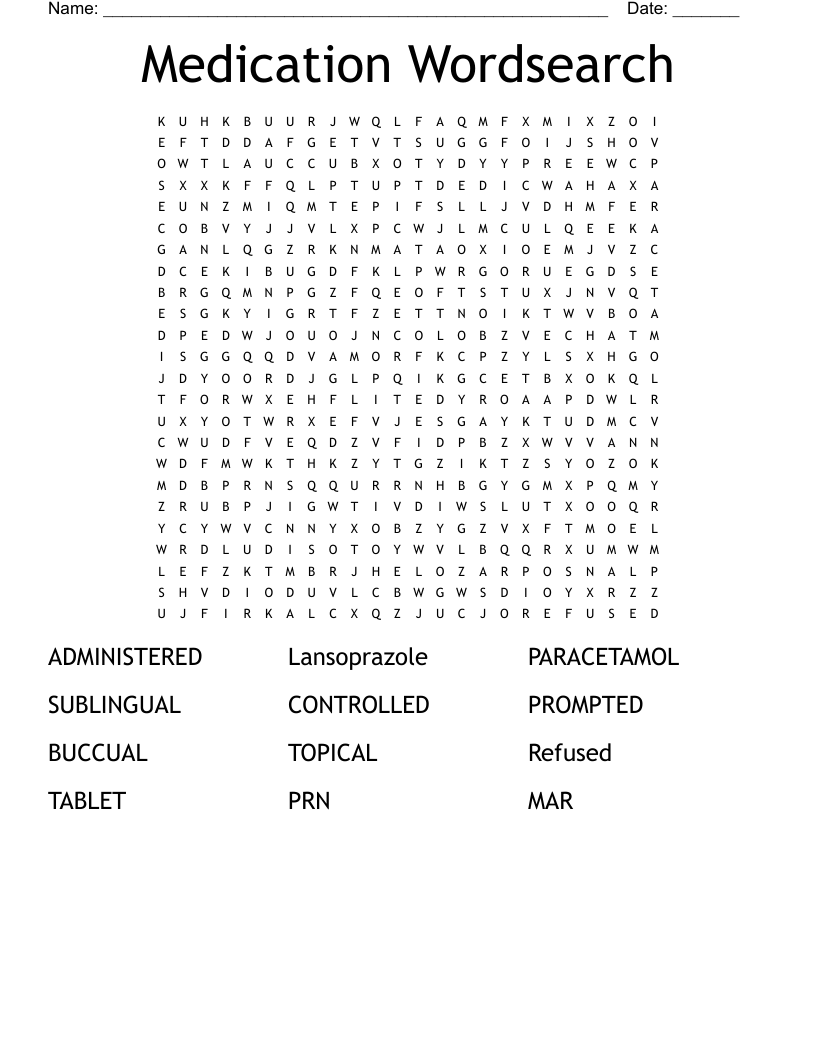 Medication Wordsearch