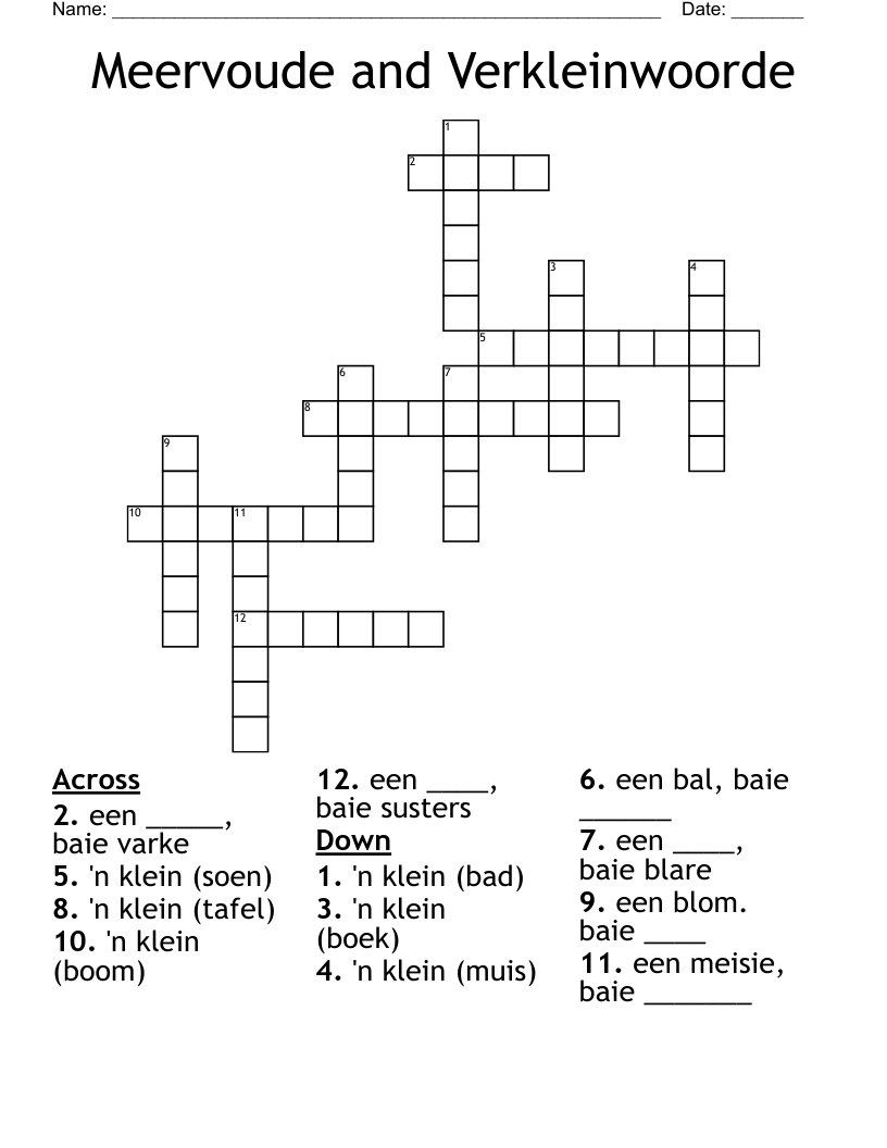Meervoude and Verkleinwoorde Crossword
