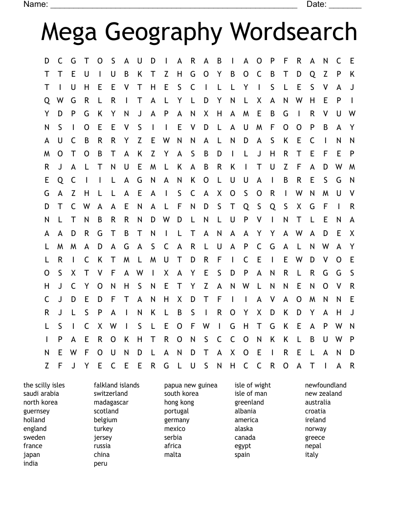 Mega Geography Wordsearch