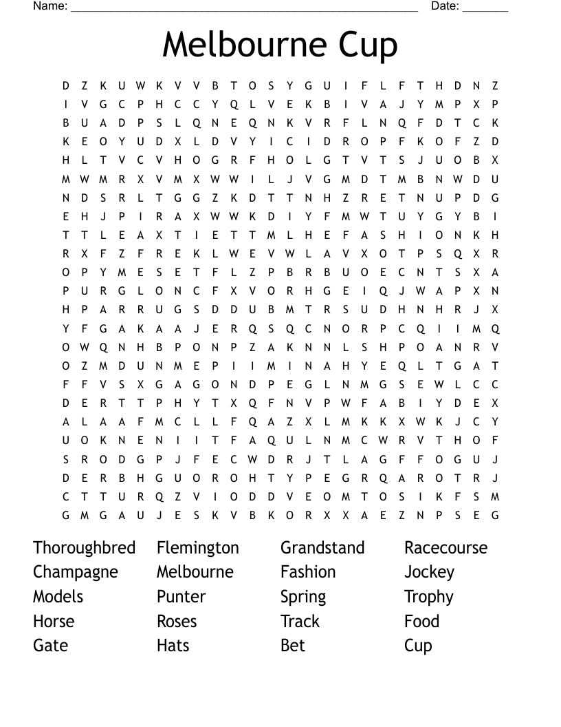 Melbourne Cup Word Search