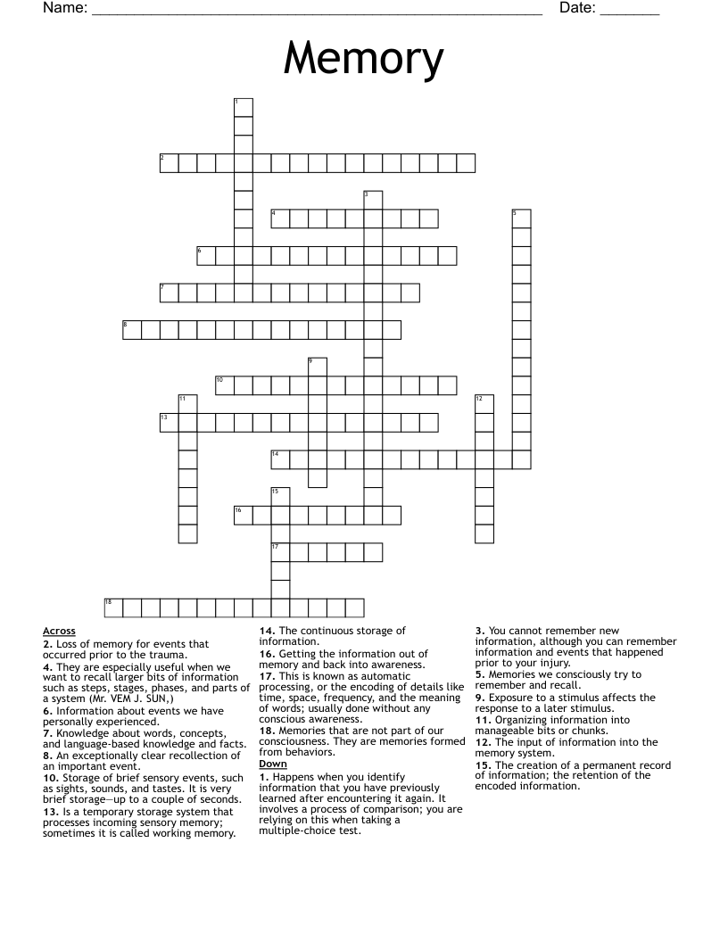 Memory Crossword