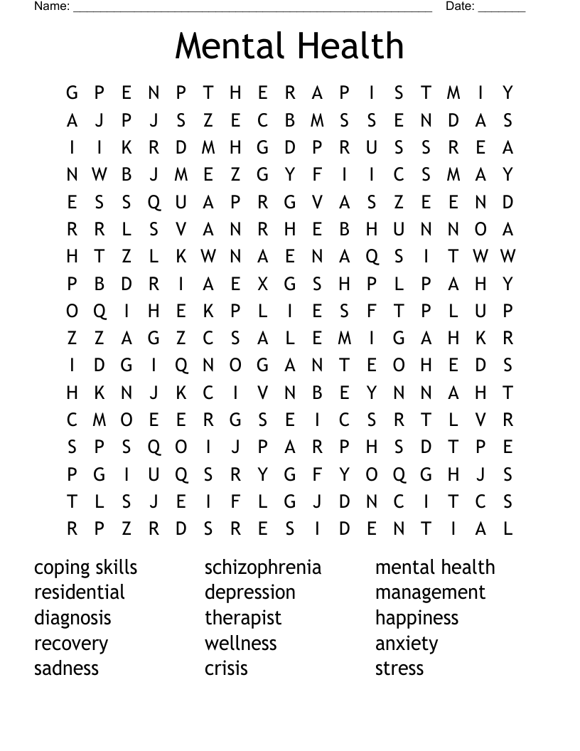 Mental Health Word Search