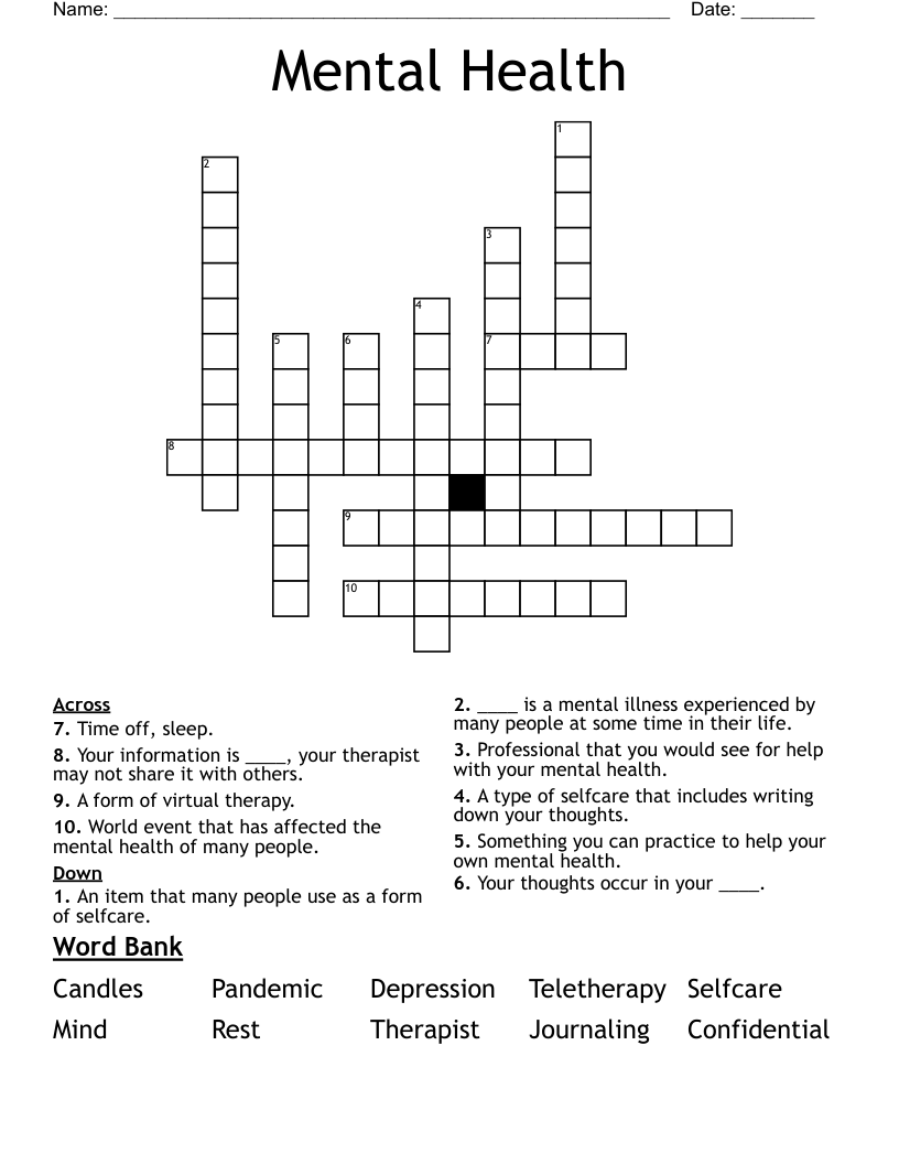 Mental Health  Crossword