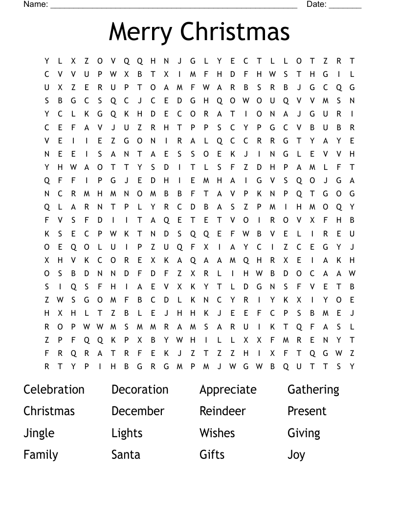 Merry Christmas Word Search