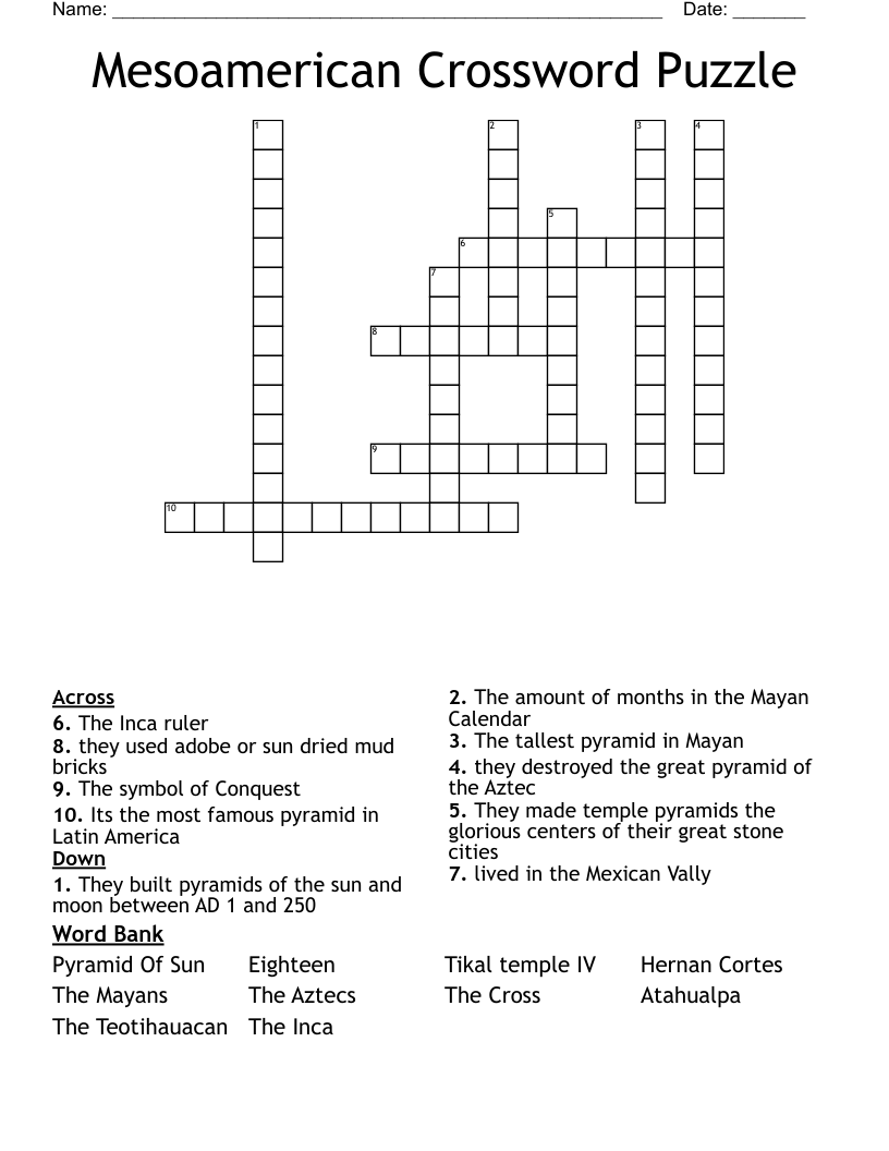 Mesoamerican Crossword Puzzle