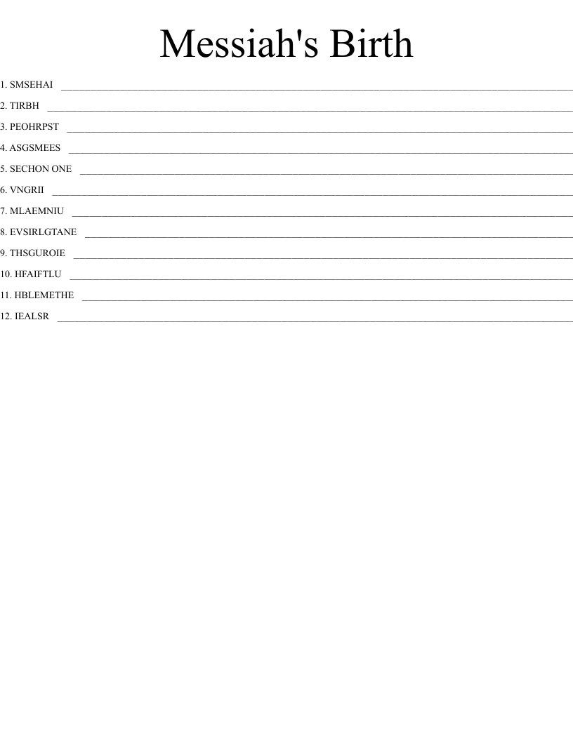 Messiah's Birth Word Scramble