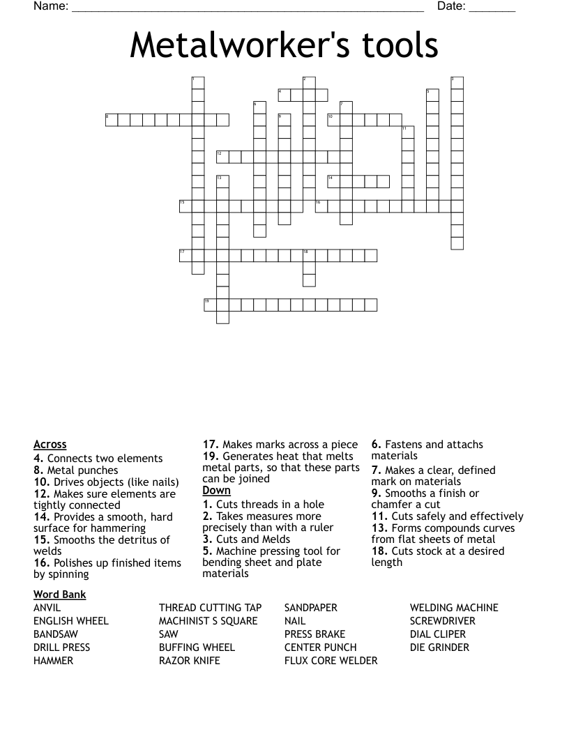 Metalworker's tools  Crossword