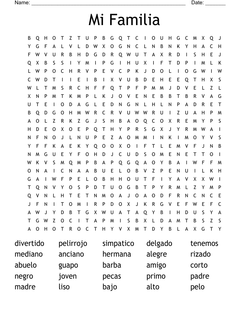 Mi Familia Word Search