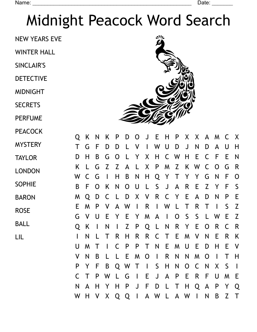 Midnight Peacock Word Search