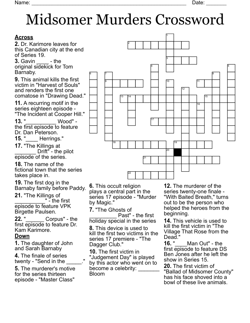 Midsomer Murders Crossword