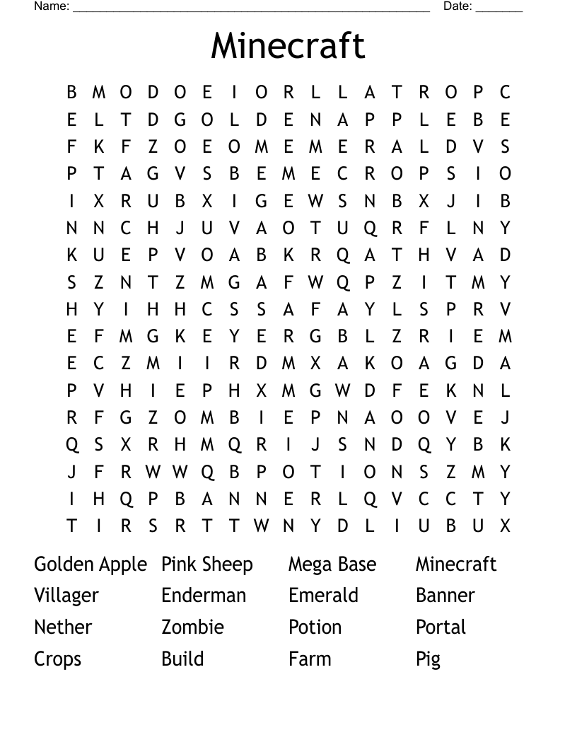 Minecraft Word Search