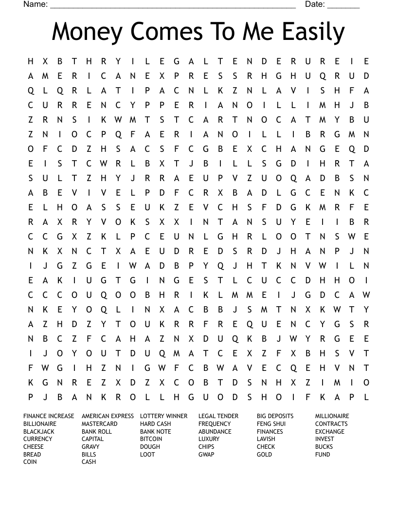 Money Comes To Me Easily Word Search